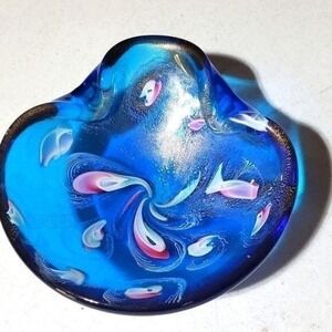 Murano Vintage Art Glass Bowl Sea Swirls with Gold Accent